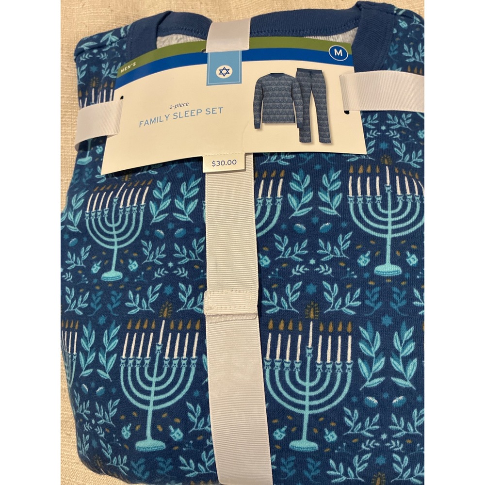Target Mens Hanukkah Family Sleep Set 2-Piece Cotton Pajamas Blue Menorah Medium